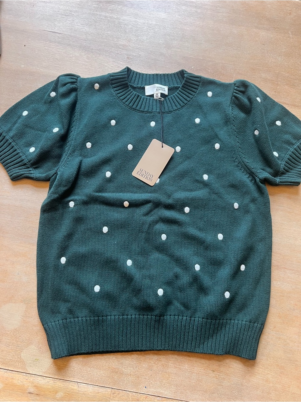 Forest Green Polka Dot Short-Sleeve Crew Sweater by